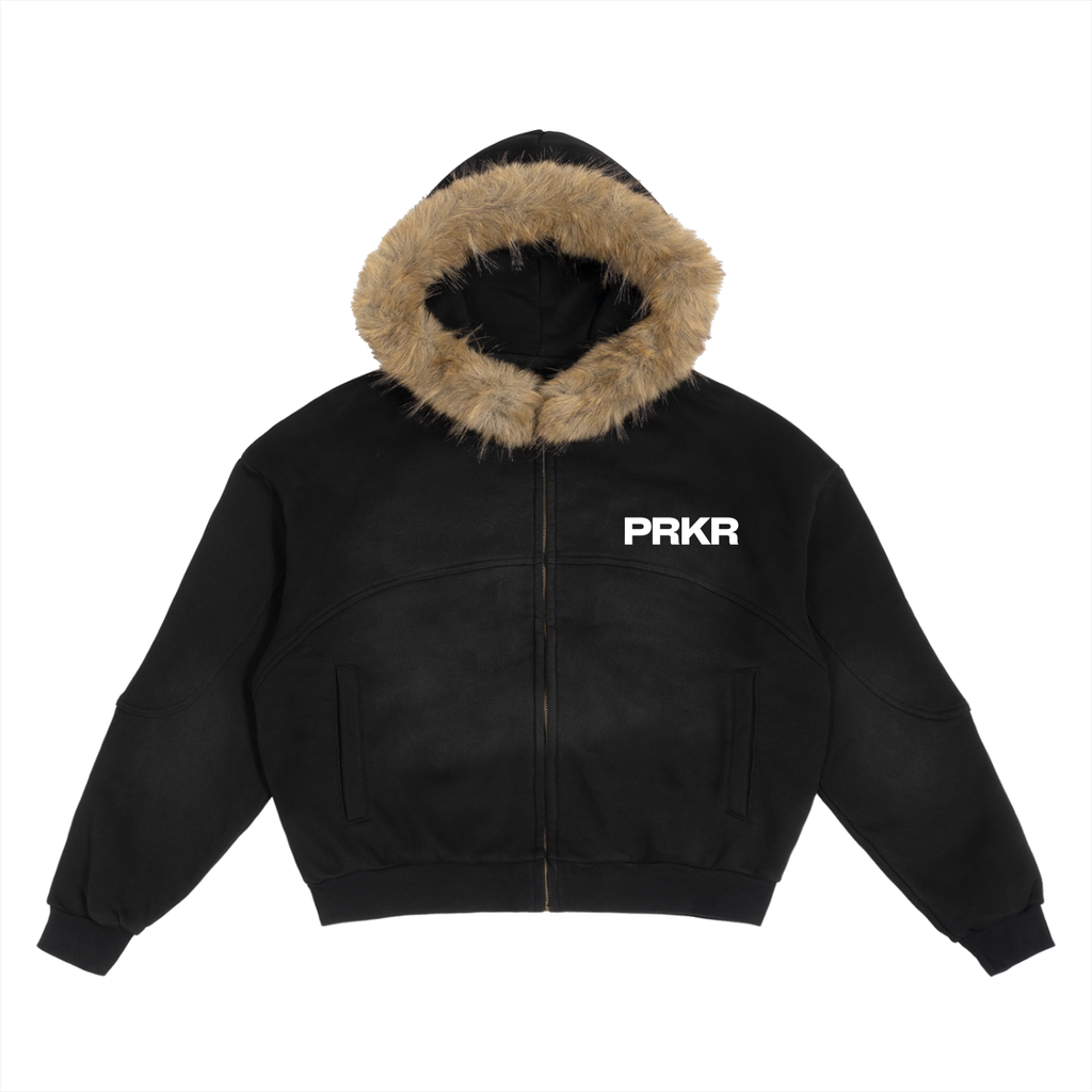 Sun Fade Boxy Detachable Fur Hoodie
